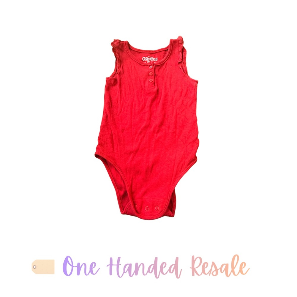 🍒 OshKosh B'gosh Vibrant Red Kids Tank Top Button Ruffle Bodysuit Onesie 12M